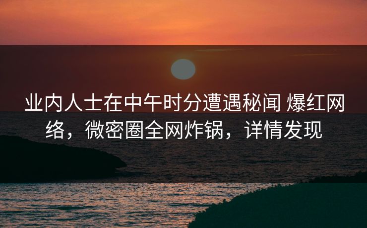 业内人士在中午时分遭遇秘闻 爆红网络，微密圈全网炸锅，详情发现