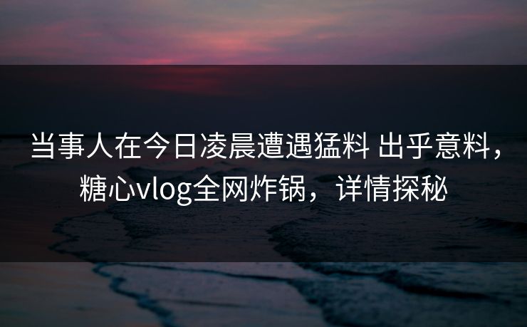 当事人在今日凌晨遭遇猛料 出乎意料，糖心vlog全网炸锅，详情探秘