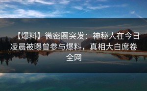 【爆料】微密圈突发：神秘人在今日凌晨被曝曾参与爆料，真相大白席卷全网