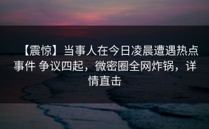 【震惊】当事人在今日凌晨遭遇热点事件 争议四起，微密圈全网炸锅，详情直击