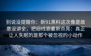 别说没提醒你：新91黑料这次像是故意没讲全，把旧线索重新点亮：真正让人失眠的是那个被忽视的小动作