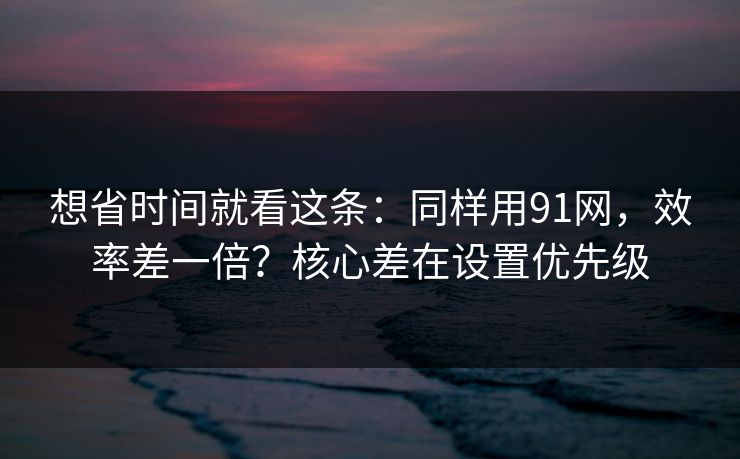 想省时间就看这条：同样用91网，效率差一倍？核心差在设置优先级