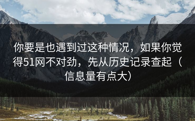 你要是也遇到过这种情况，如果你觉得51网不对劲，先从历史记录查起（信息量有点大）