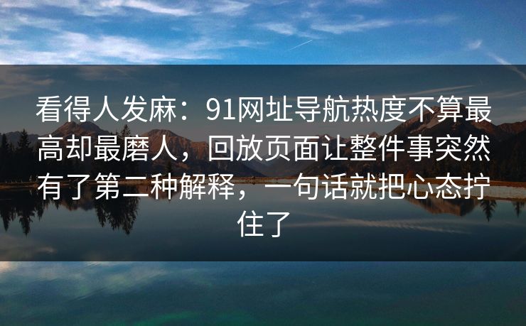 看得人发麻：91网址导航热度不算最高却最磨人，回放页面让整件事突然有了第二种解释，一句话就把心态拧住了